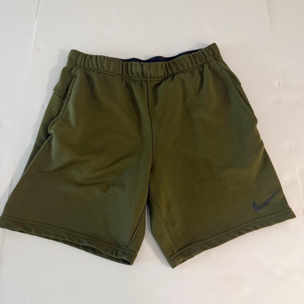 Nike Dri-FIT Mens Fleece Training Shorts Olive Green Medium Athletic Gym Workout